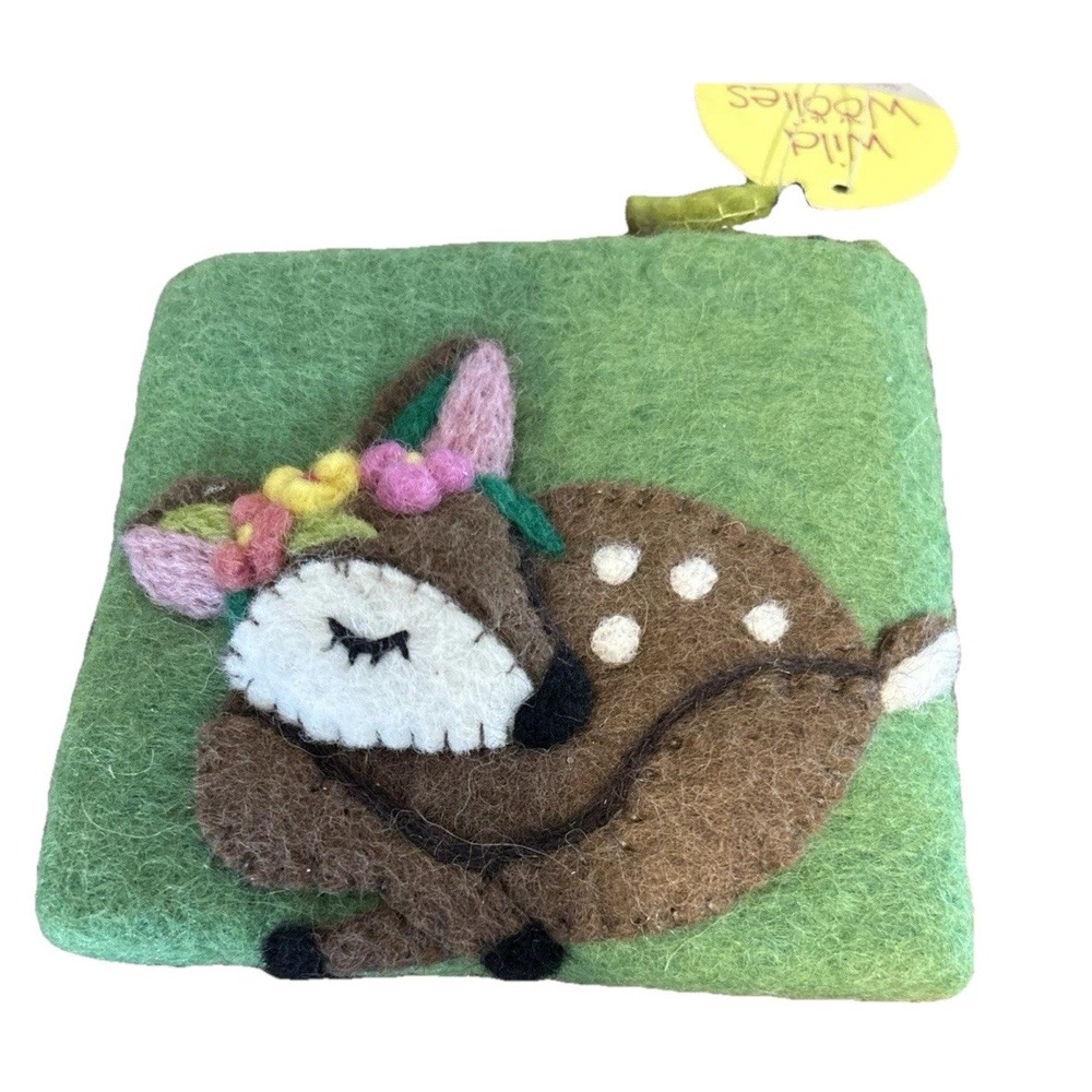 Wallet change purse Handmade Nepal Wool Deer Fawn Kids Card Holder Wild Woolies